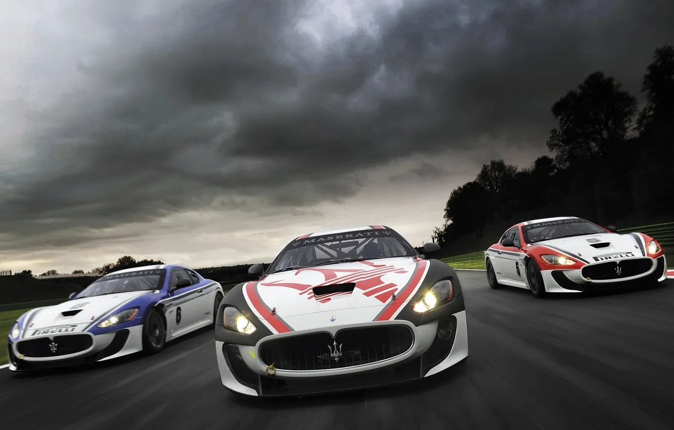 Photo wallpaper the sky, clouds, race, Maserati, speed, track, GranTurismo, Maserati