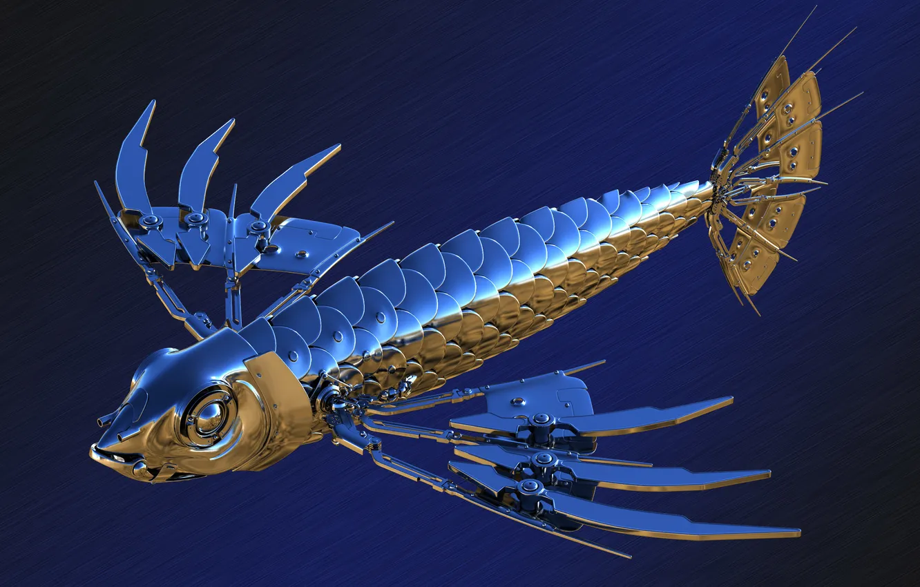 Photo wallpaper metal, background, Shine, fish