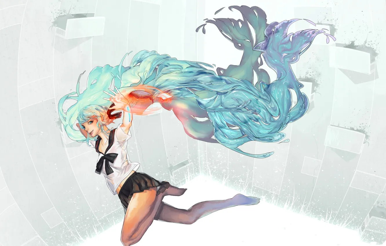 Photo wallpaper girl, hair, anime, vocaloid, hatsune miku