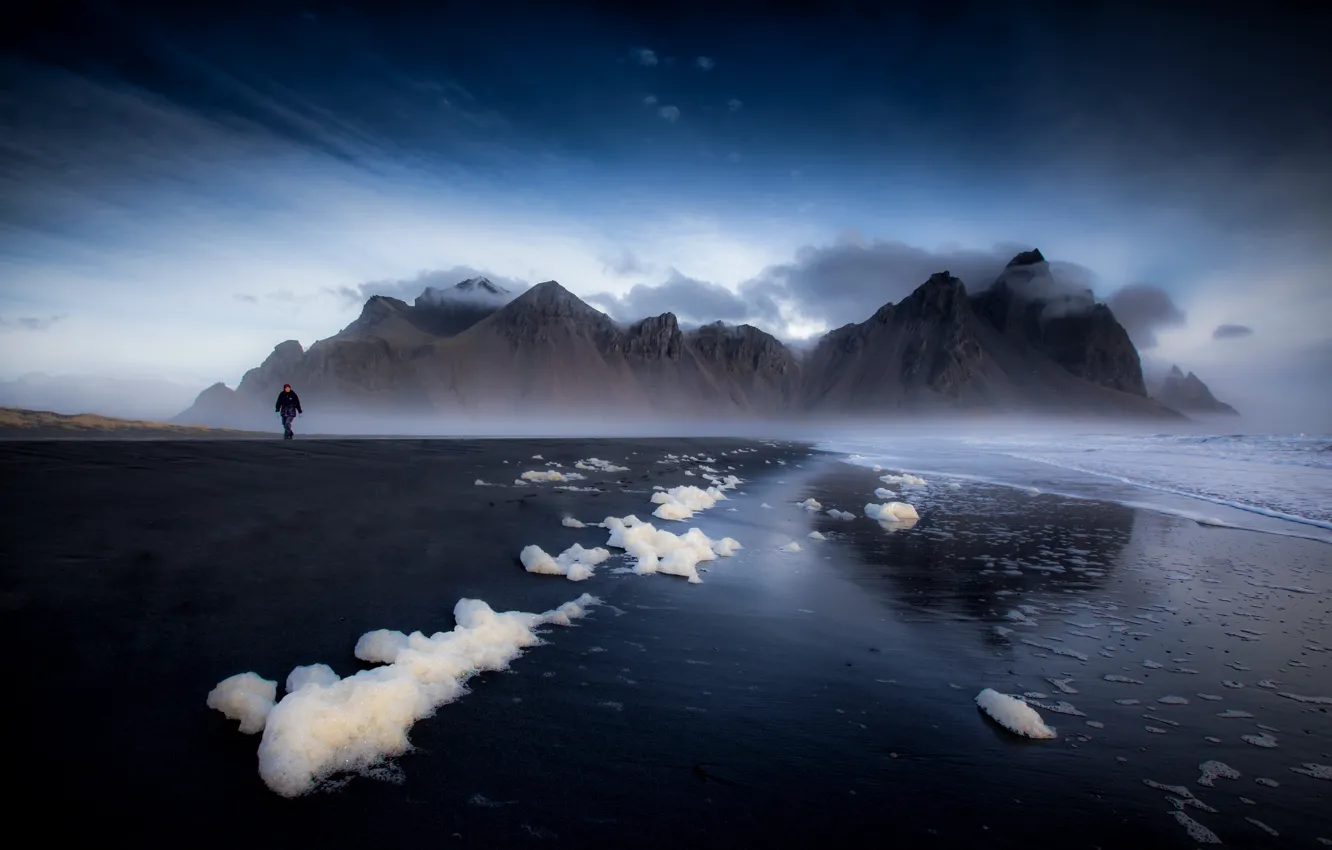 Photo wallpaper beach, Iceland, Vestrahorn