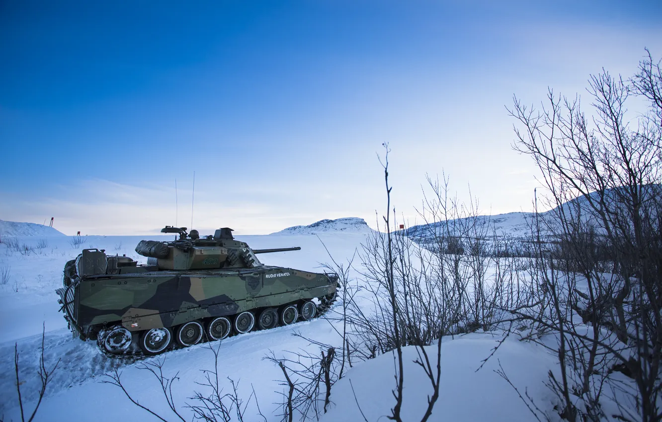 Photo wallpaper winter, snow, Norway, CV9030 INFANTRY FIGHTING VEHICLES