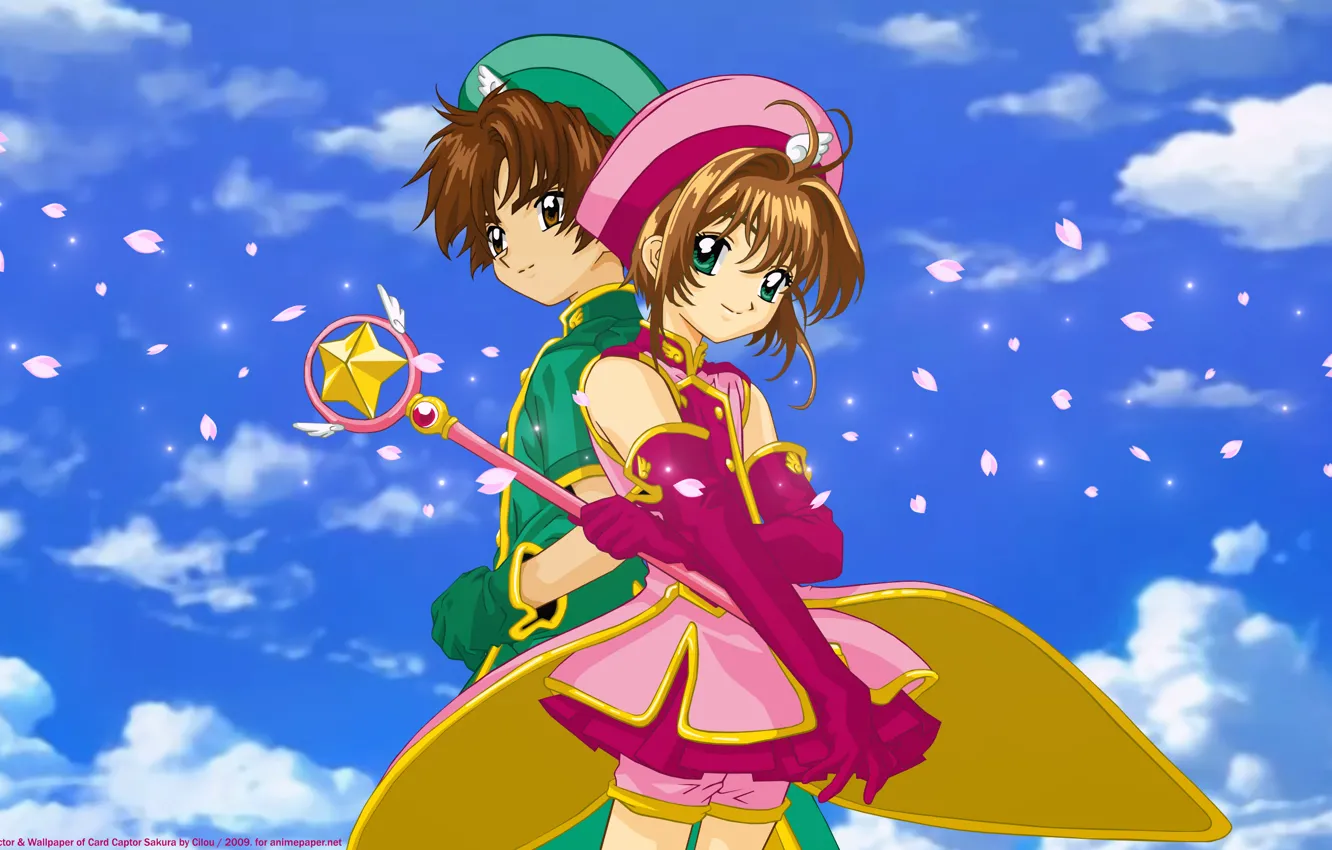 Photo wallpaper leaves, Sakura, staff, Cardcaptor Sakura, Lee-kun