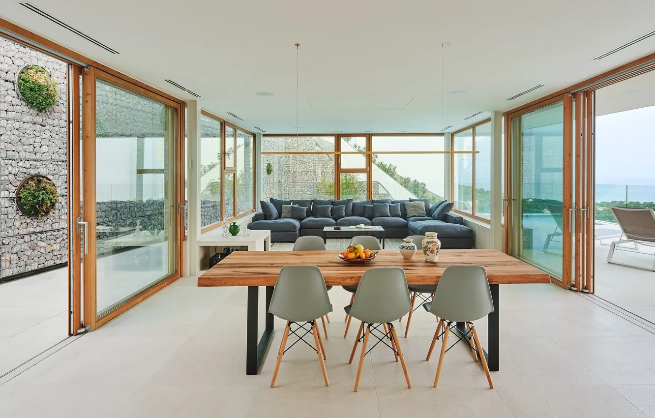 Wallpaper interior, terrace, living room, dining room, Casa Forbes, by