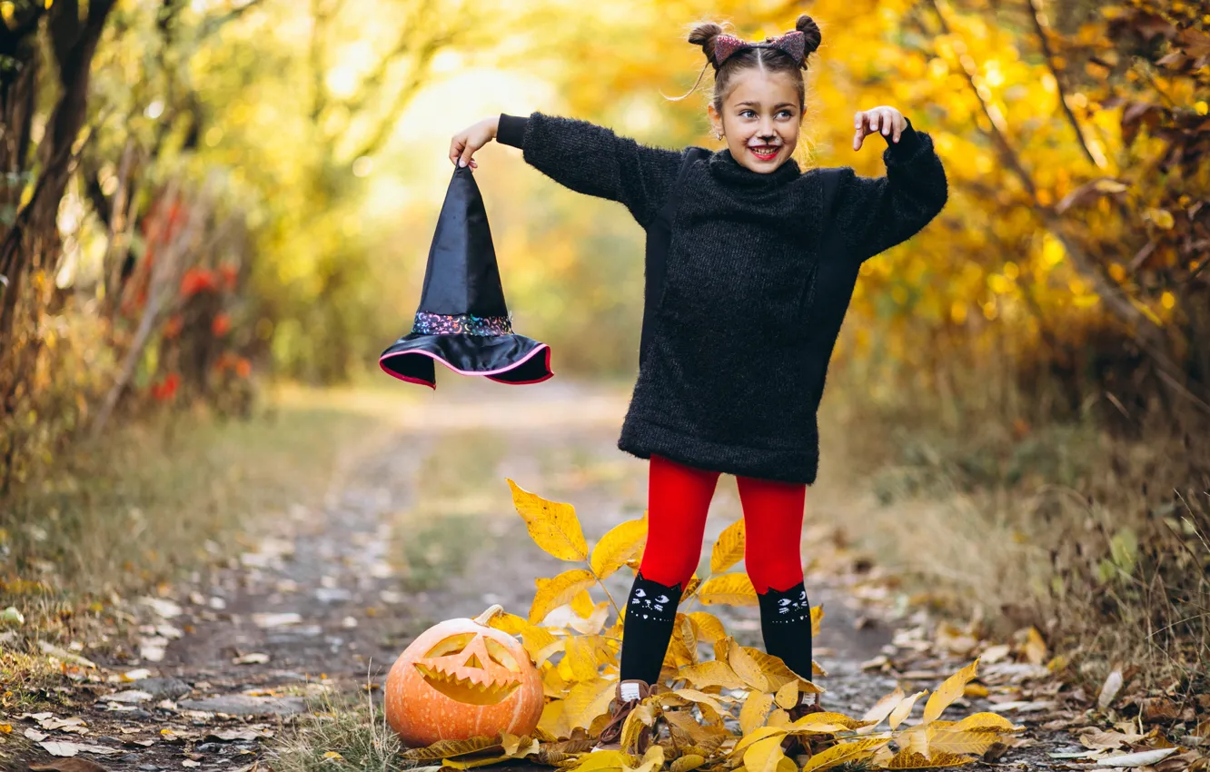 Photo wallpaper road, autumn, look, branches, nature, pose, smile, Park