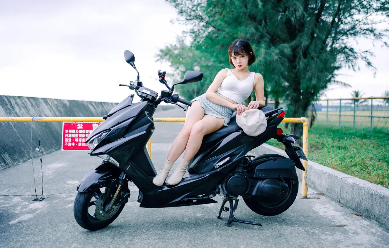 Photo wallpaper girl, legs, Asian, scooter