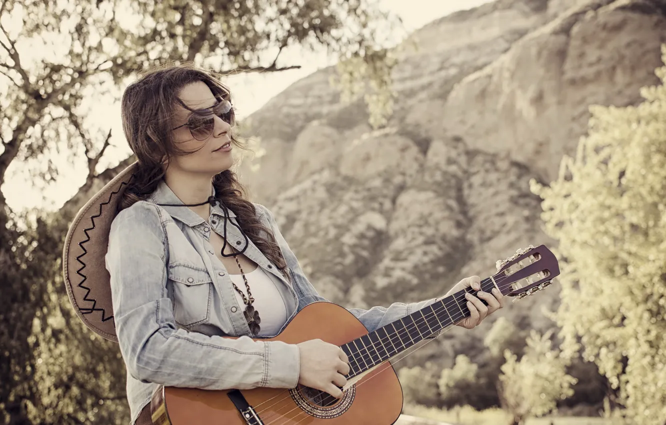 Photo wallpaper girl, music, guitar