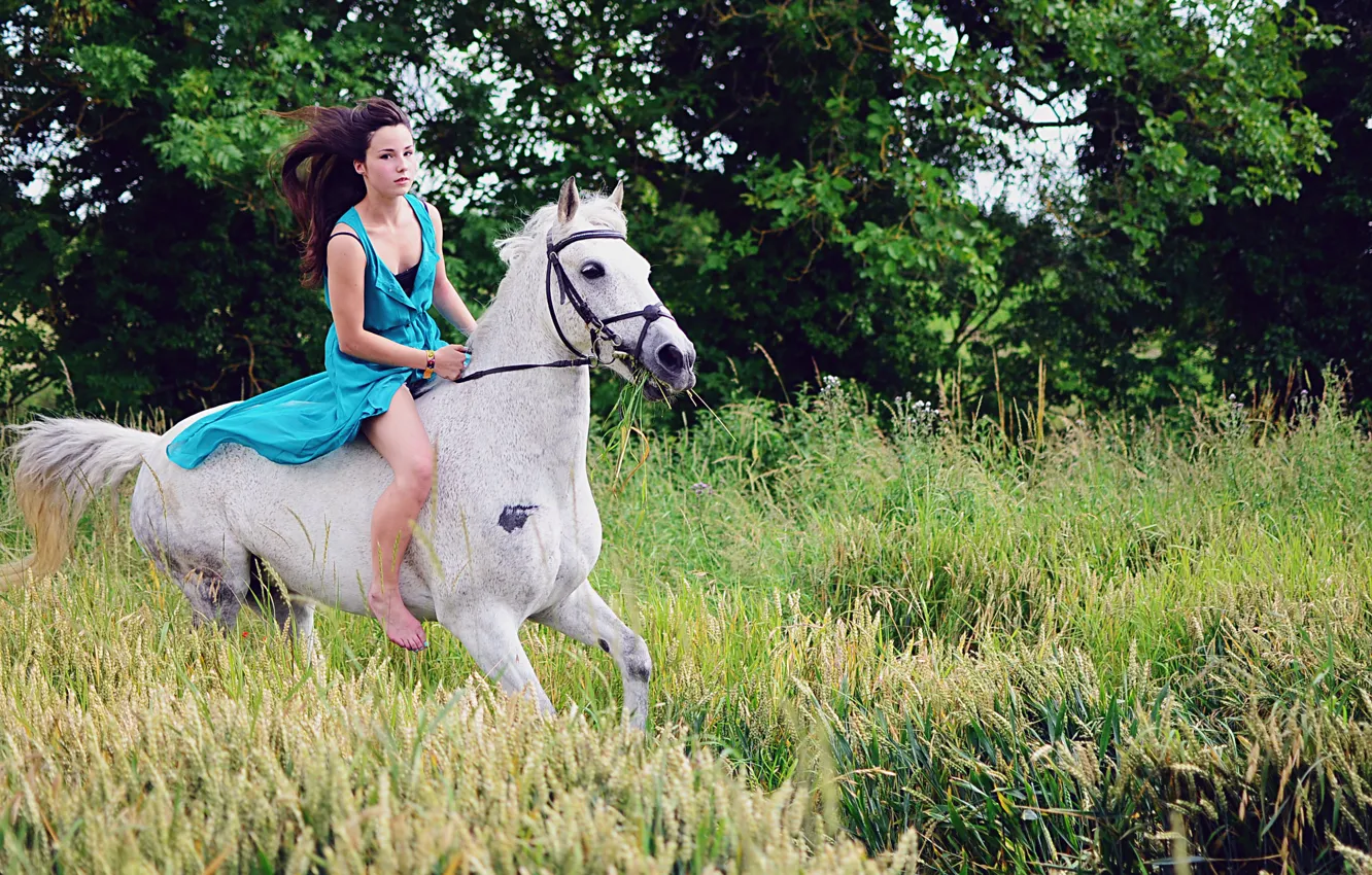 Photo wallpaper freedom, girl, horse
