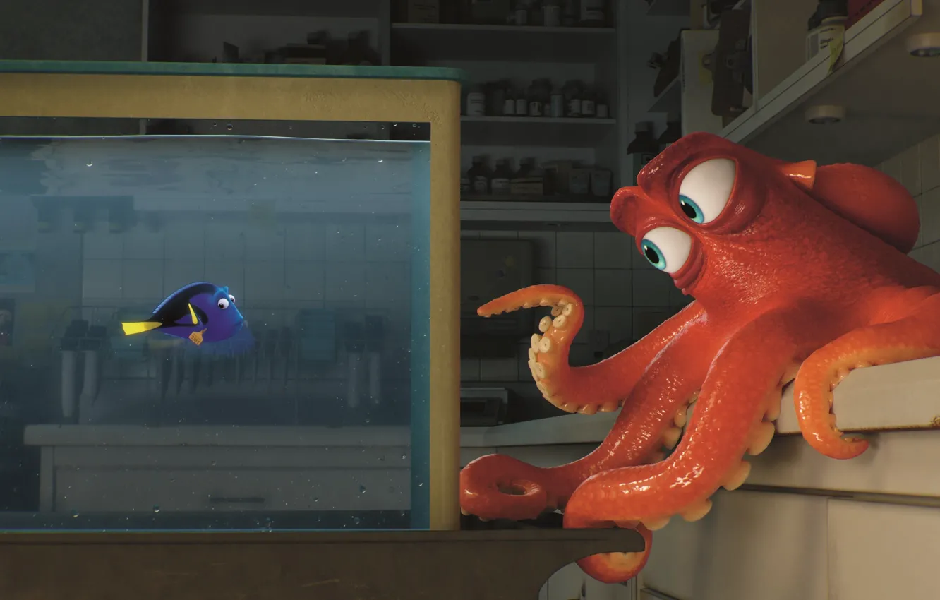Photo wallpaper Pixar, octopus, eyes, animal, fish, aquarium, medicine, Hank