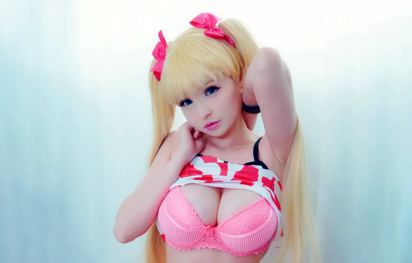 Photo wallpaper girl, sexy, lingerie, bra, cleavage, long hair, boobs, blue eyes