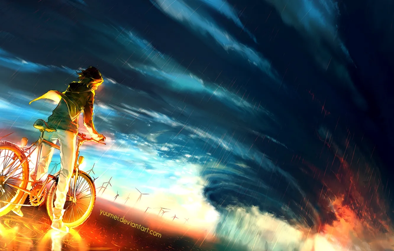 Photo wallpaper Storm, Guy, Bike, By yuume, Into the storm