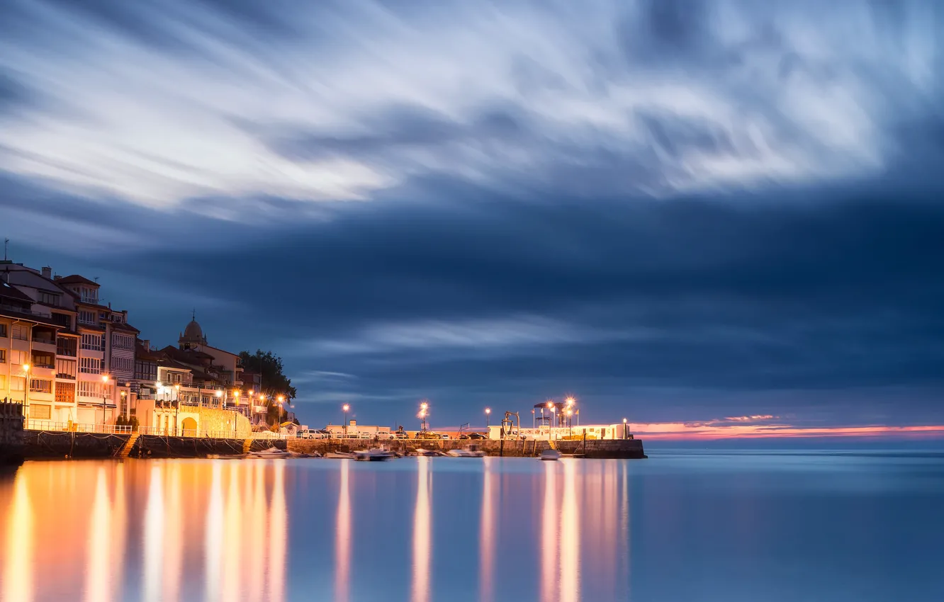 Photo wallpaper the sky, clouds, lights, home, the evening, lighting, port, lights