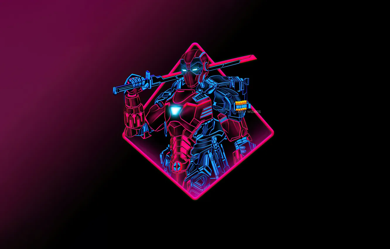 Photo wallpaper minimalism, sword, neon, sword, minimalism, Marvel, neon, the dark background
