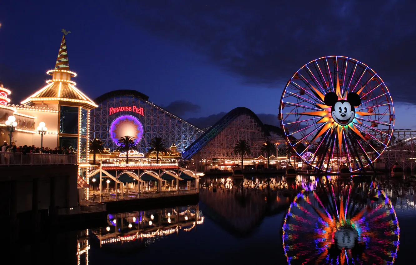 Photo wallpaper California, Mickey mouse, attractions, Disney California Adventure, Disneyland Resort, Paradise Pier, roller coaster