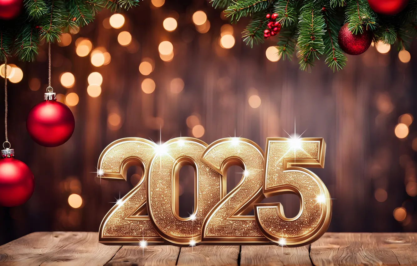 Photo wallpaper decoration, balls, tree, new year, figures, golden, balls, New Year