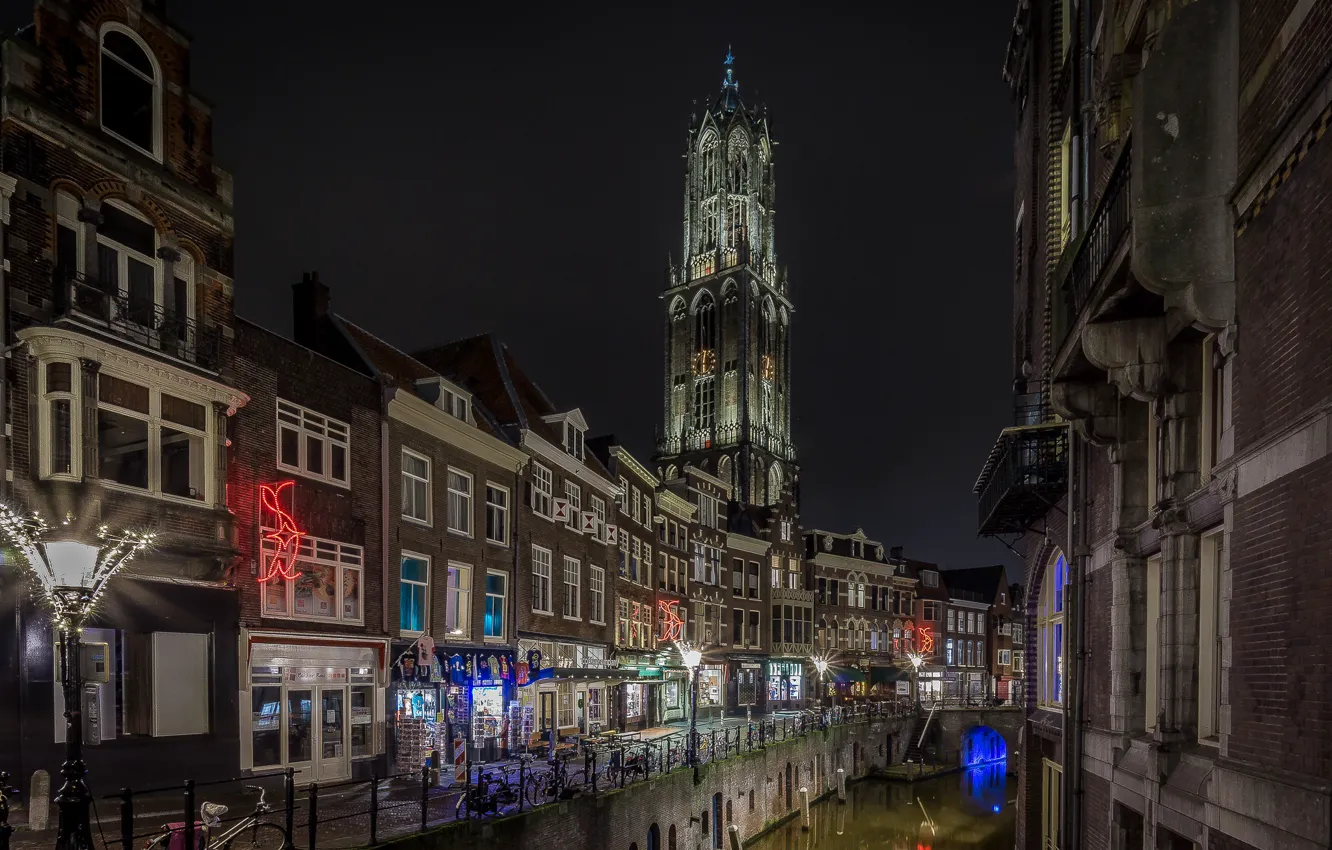 Photo wallpaper night, home, channel, Netherlands, Utrecht