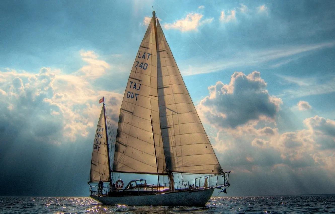 Photo wallpaper Clouds, Water, Sunlight, Sail Boat, Nautical