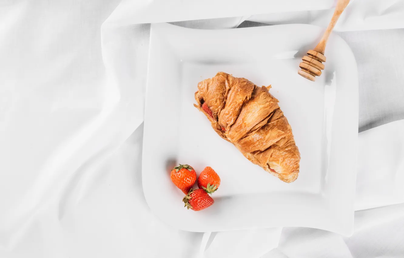 Photo wallpaper Breakfast, strawberry, croissant