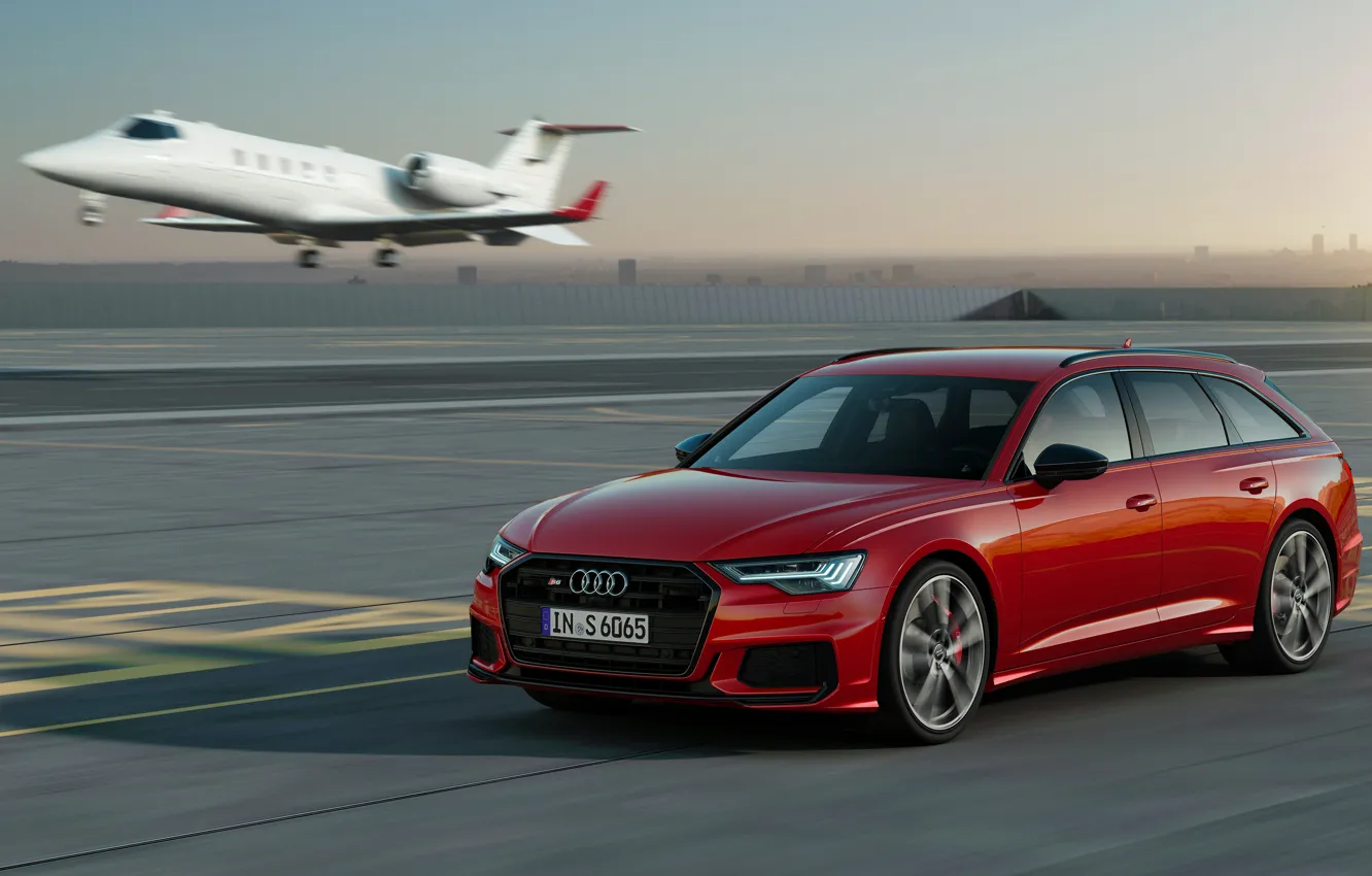 Photo wallpaper red, Audi, the plane, universal, 2019, A6 Avant, S6 Before