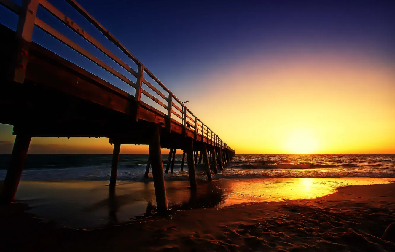 Photo wallpaper sea, the sky, shore, pierce, glow