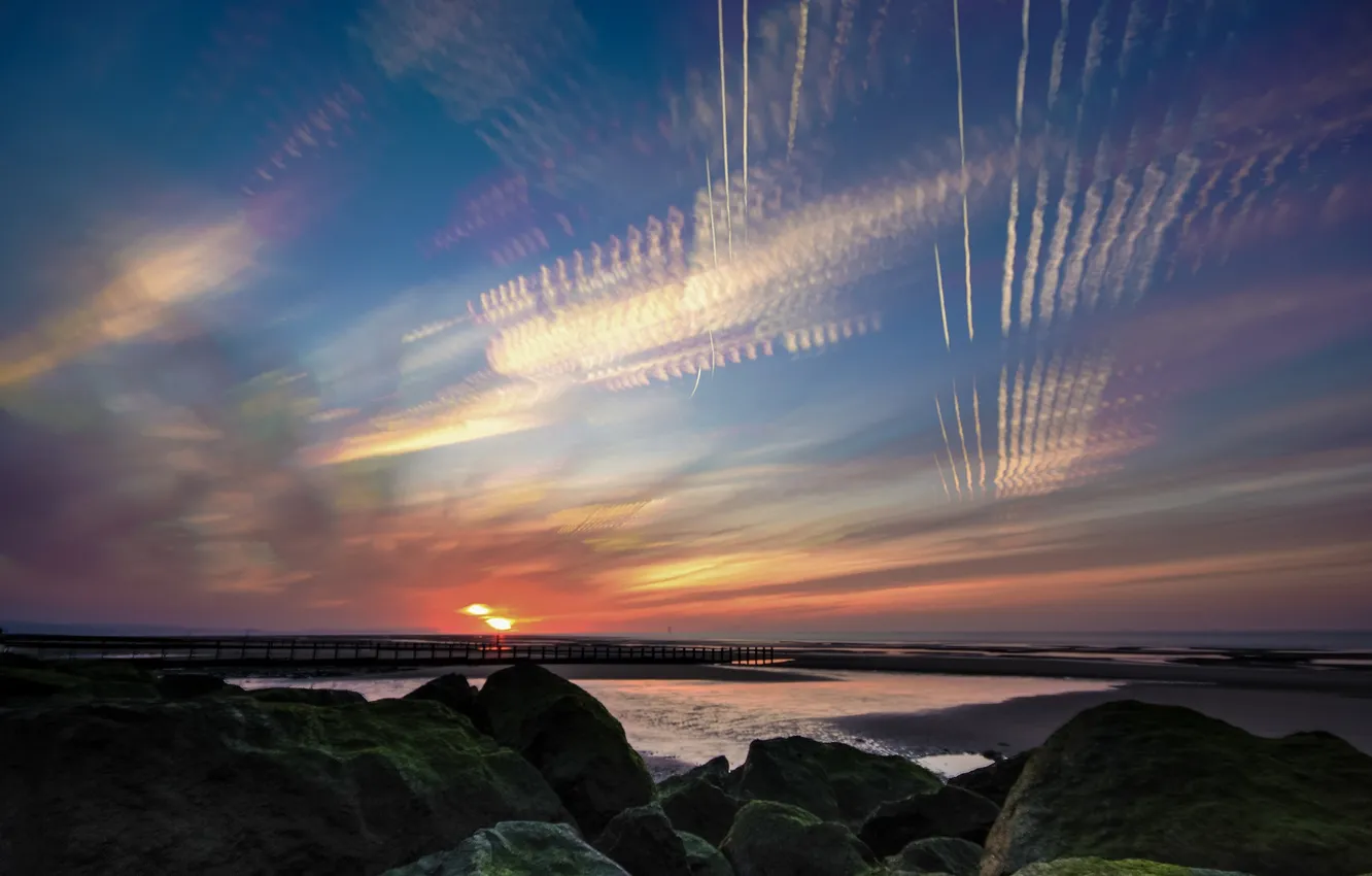 Photo wallpaper water, the sun, stones