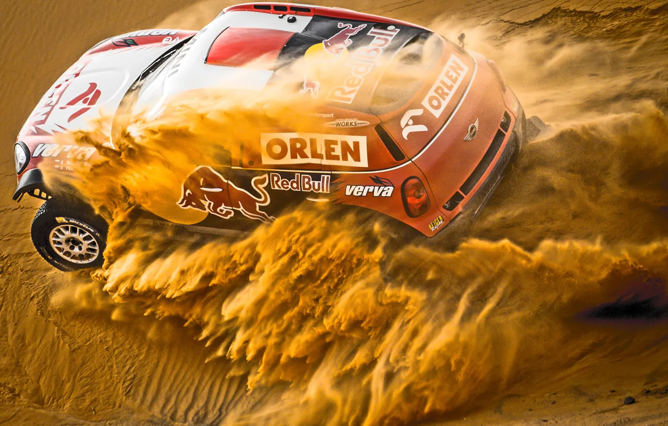 Photo wallpaper sand, race, sport, speed, Mini, dust, dunes, Mini Cooper