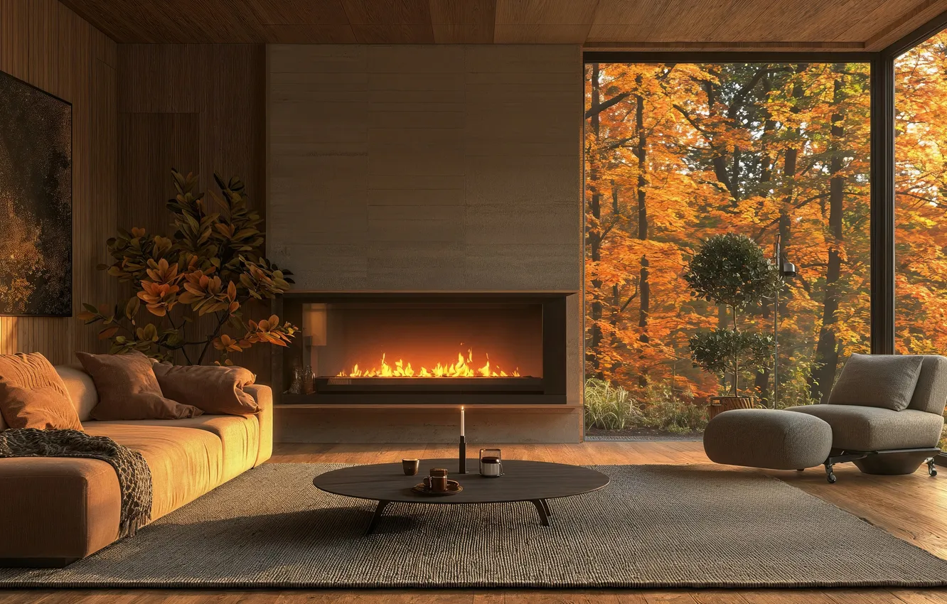 Photo wallpaper room, interior, fireplace, furniture