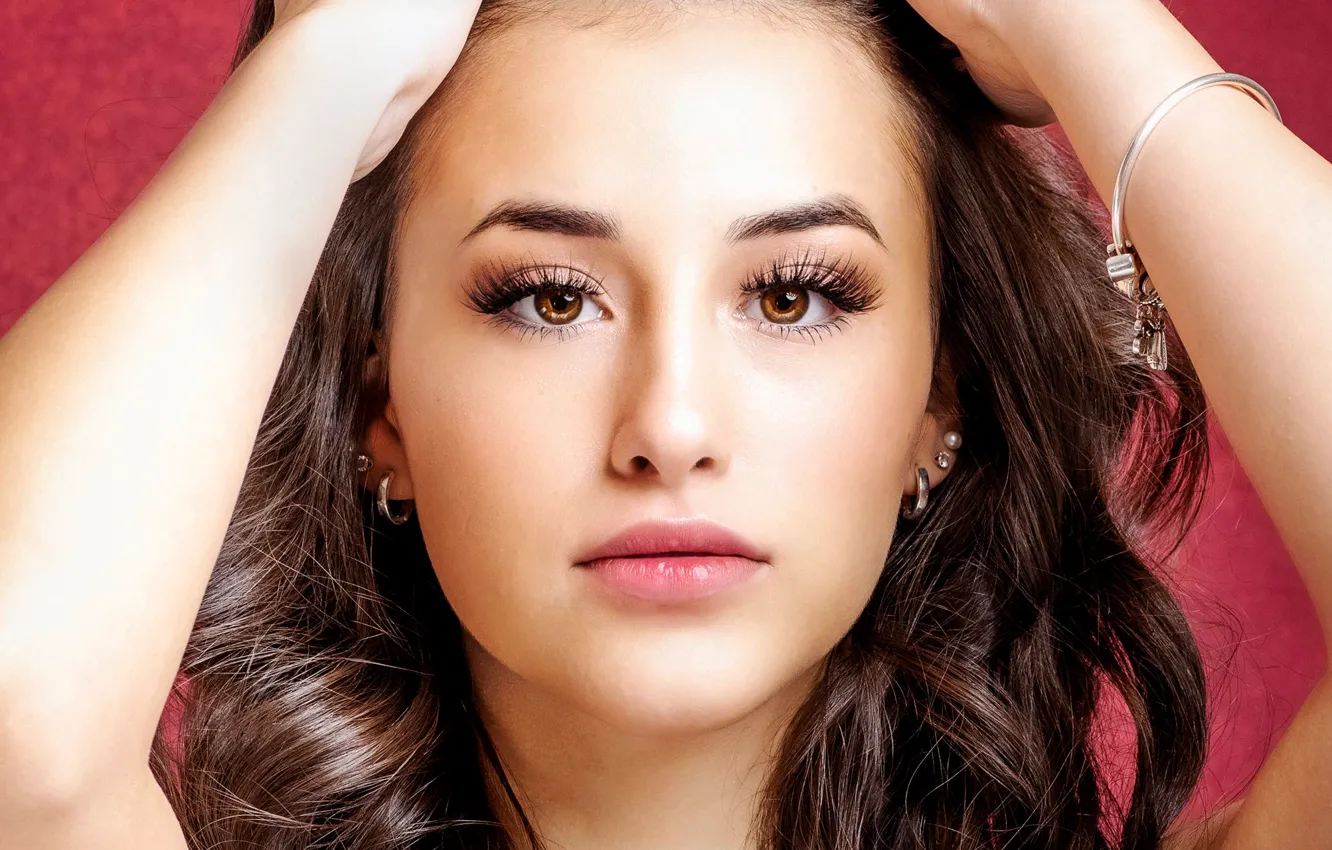 Photo wallpaper look, girl, face, portrait, hands, Julianna