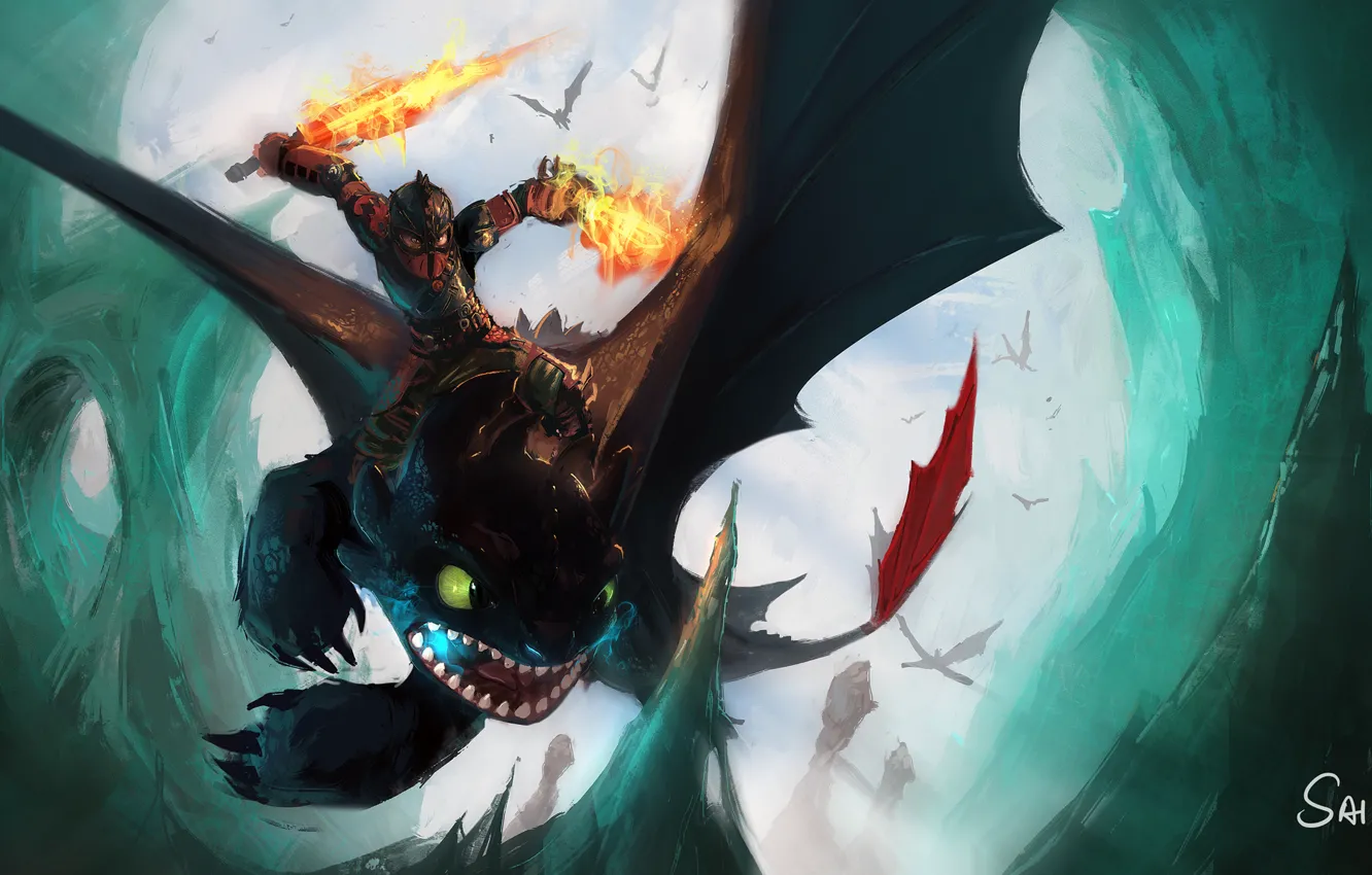 Photo wallpaper flight, dragon, armor, boy, swords, How to train your dragon