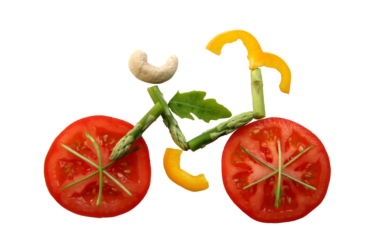 Photo wallpaper bike, minimalism, vegetables, tomatoes, applique