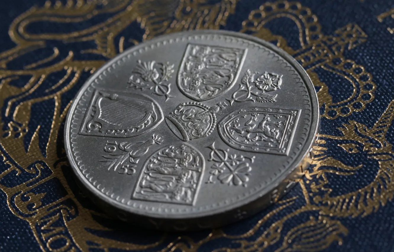 Photo wallpaper background, crown, coins, coat of arms