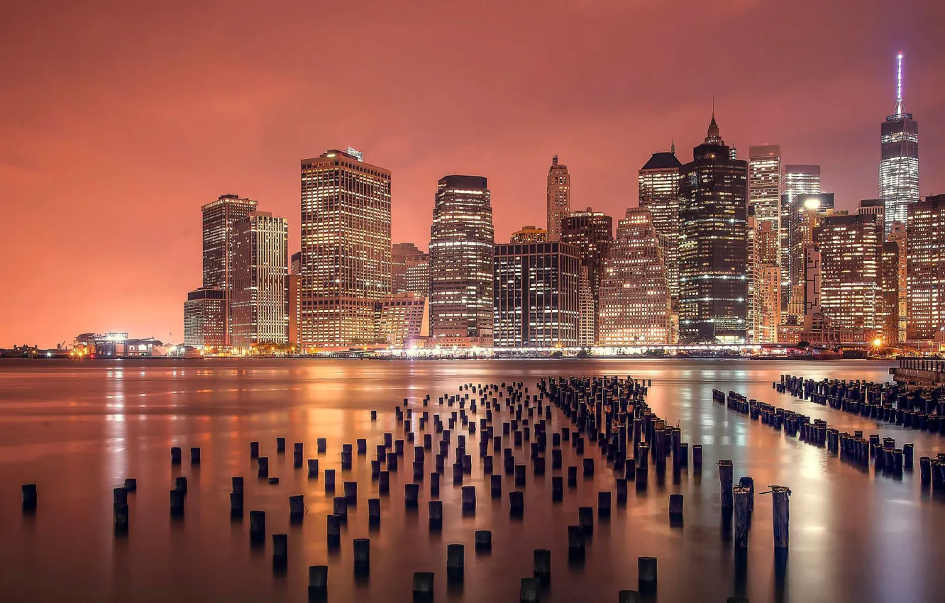 Photo wallpaper City, Landscape, Manhattan, Sunrise, New-York, River