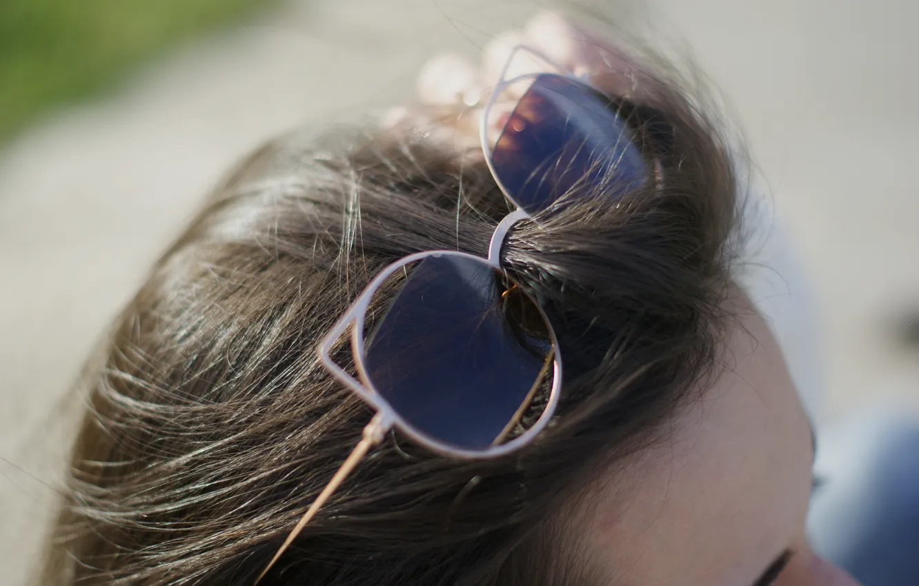 Photo wallpaper girl, hair, glasses