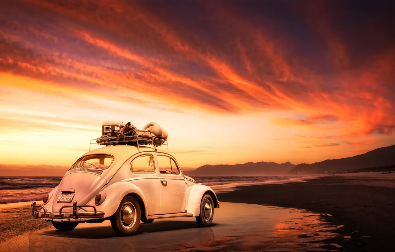 Photo wallpaper machine, beach, Volkswagen
