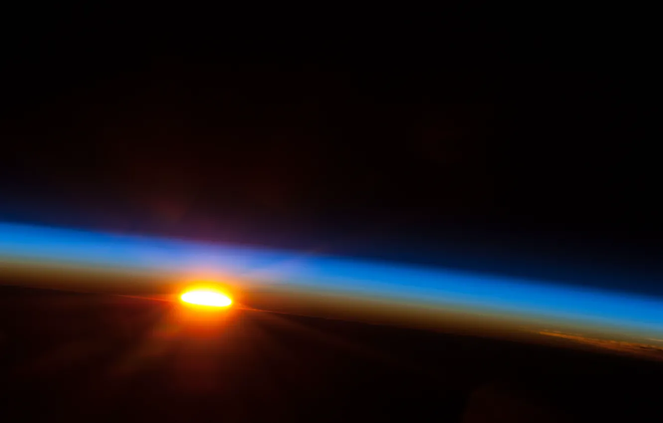 Photo wallpaper the sun, dawn, earth, NASA, The Pacific ocean