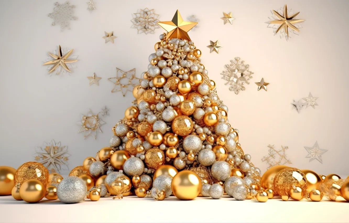 Photo wallpaper balls, tree, new year, Christmas, golden, Christmas, balls, tree