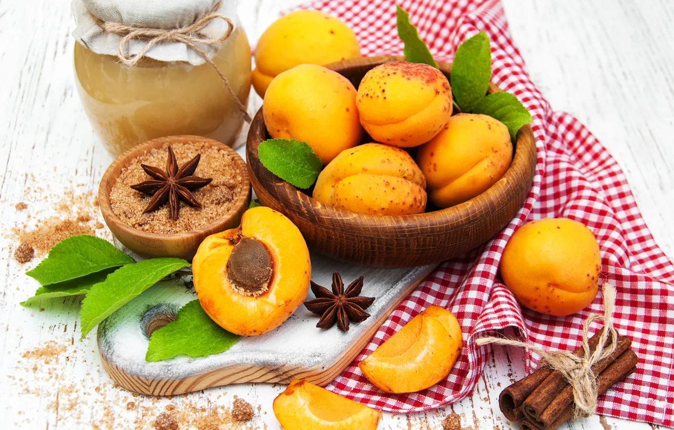 Photo wallpaper sugar, cinnamon, jam, apricots, apricot, Olena Rudo