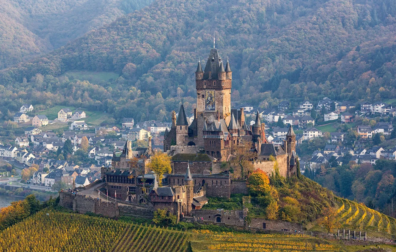 Photo wallpaper tower, Germany, panorama, Cochem castle