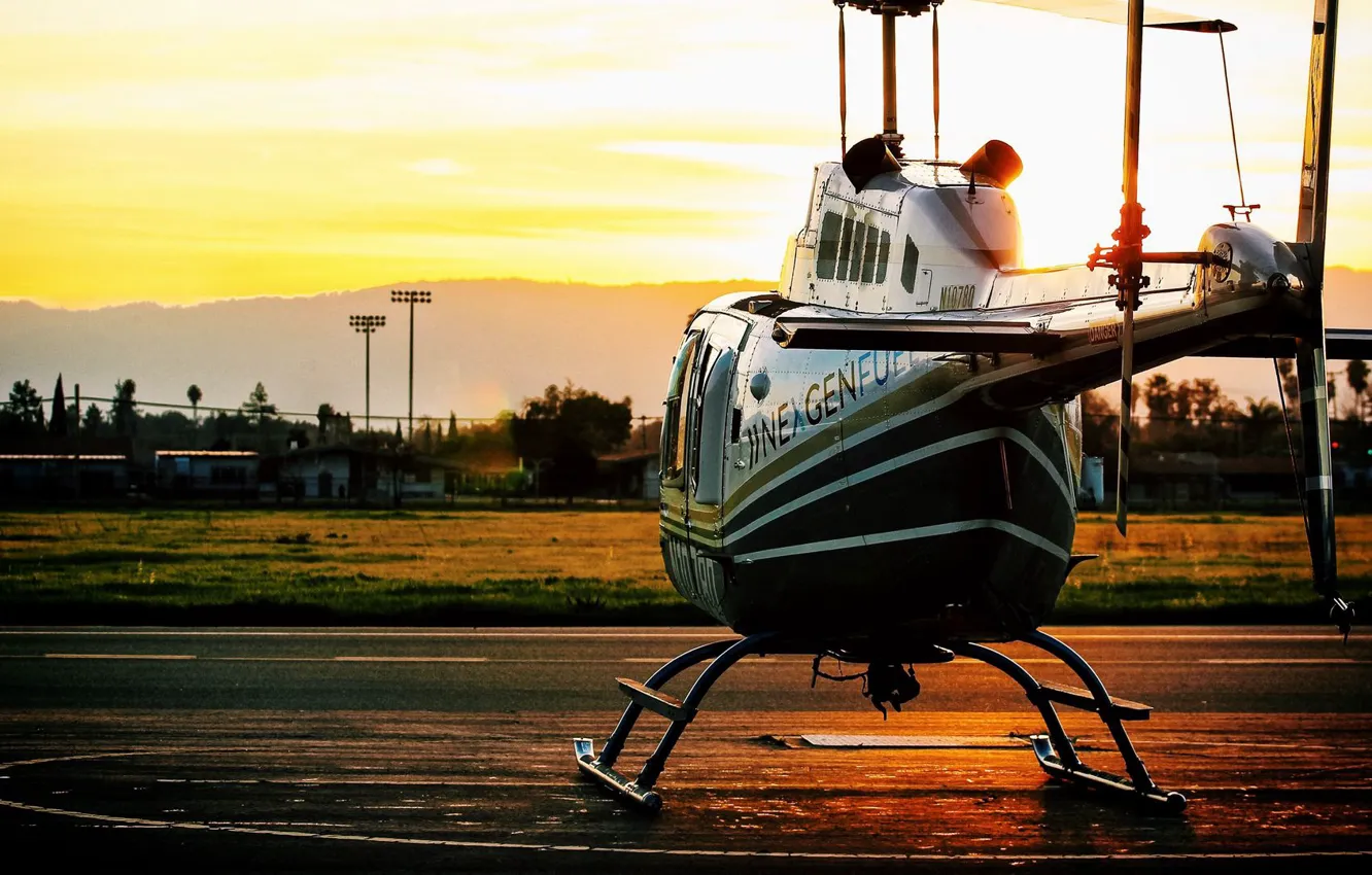Photo wallpaper aviation, sunset, helicopter, sunset, helicopter