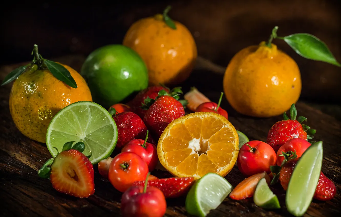 Photo wallpaper berries, strawberry, lime, citrus, tangerines