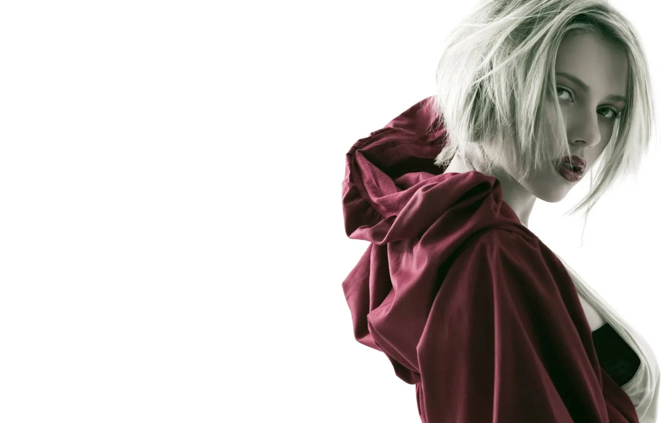 Photo wallpaper look, girl, red, model, actress, Scarlett Johansson, blonde, Scarlett Johansson