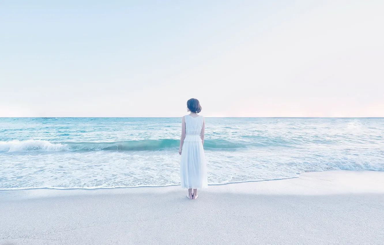 Photo wallpaper girl, shore, sea