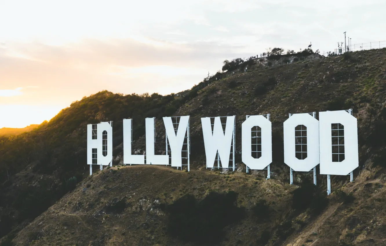 Photo wallpaper Hollywood, USA, United States, sign, Los Angeles, California, mountain, hill