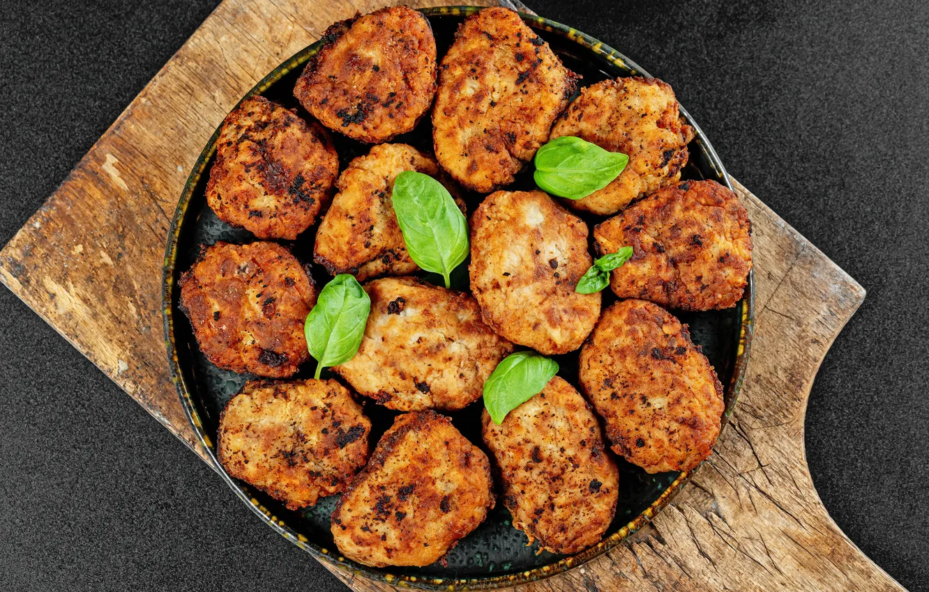 Photo wallpaper leaves, meat, Patty, Basil