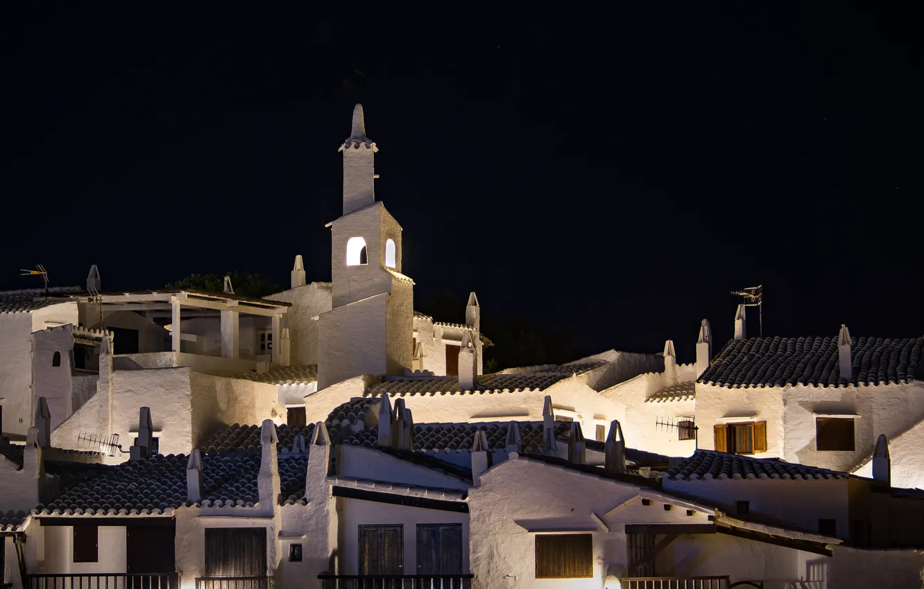 Photo wallpaper night, lights, island, home, Spain, Menorca