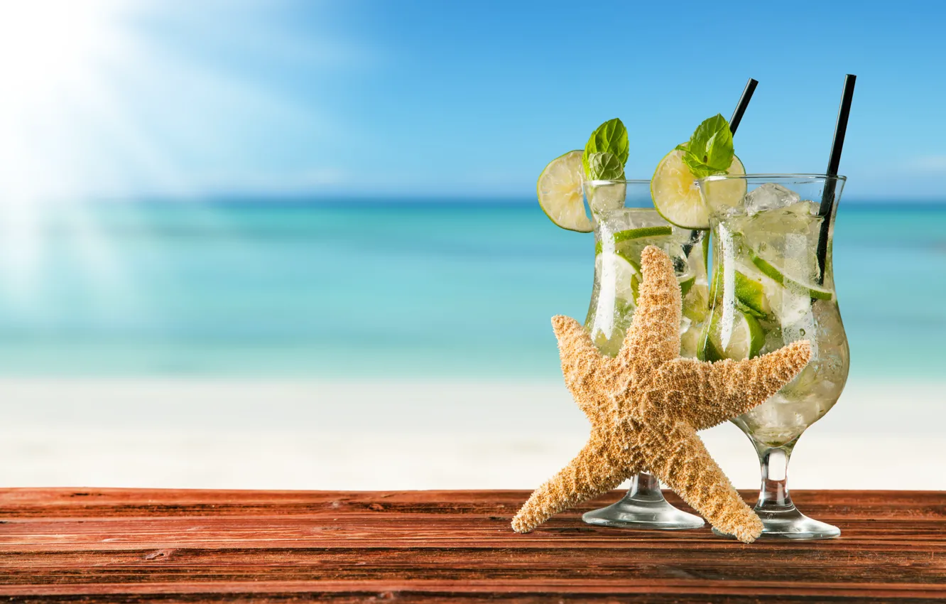 Photo wallpaper cocktail, summer, beach, fresh, sea, paradise, drink, mojito