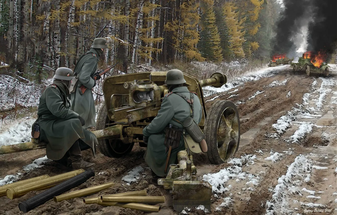 Photo wallpaper Germany, the Wehrmacht, anti-tank gun, Pak 40, Valery Petelin, german gunners, Panzerjagerkanone 40