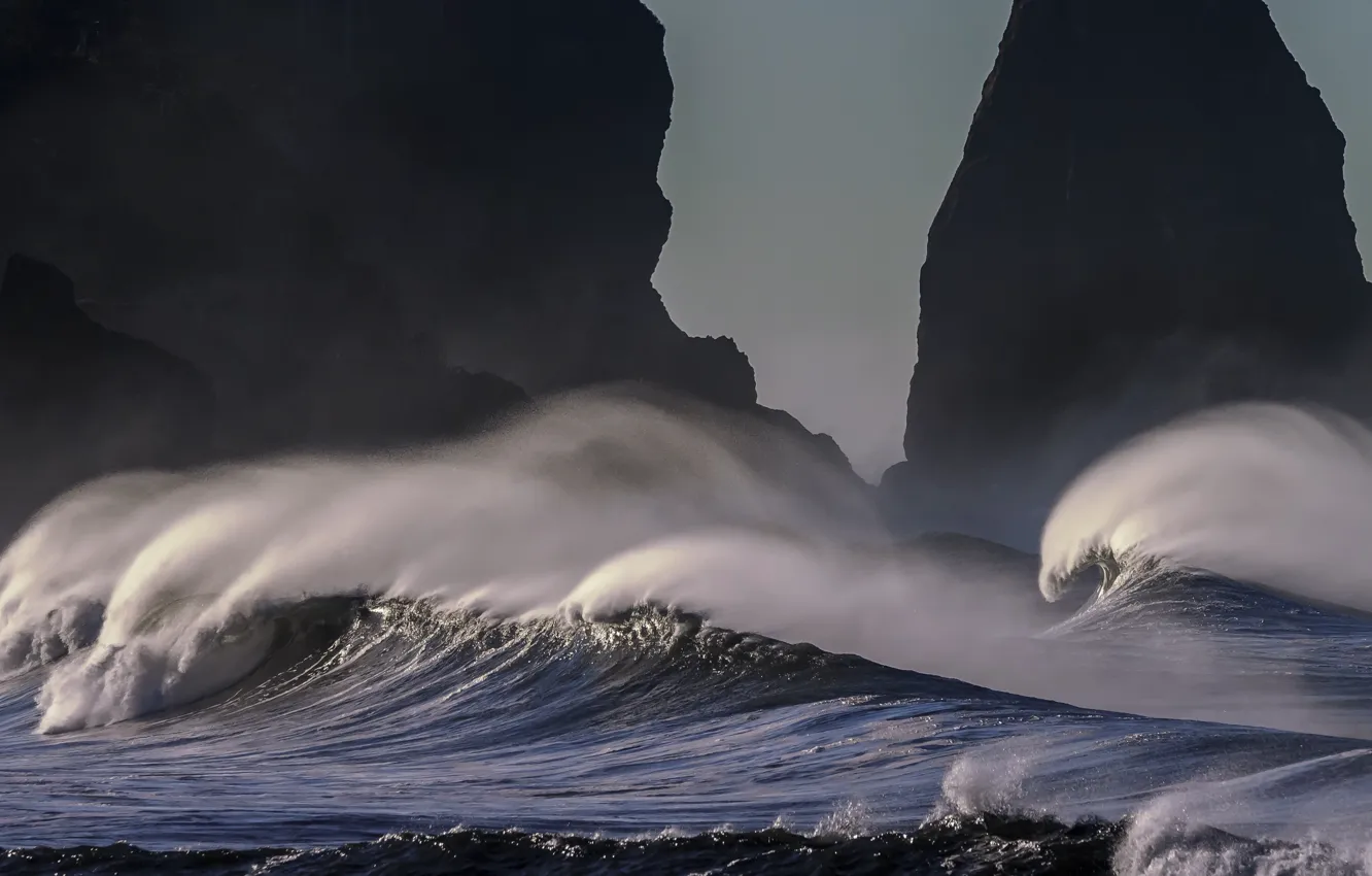 Photo wallpaper wave, the ocean, rocks, coast