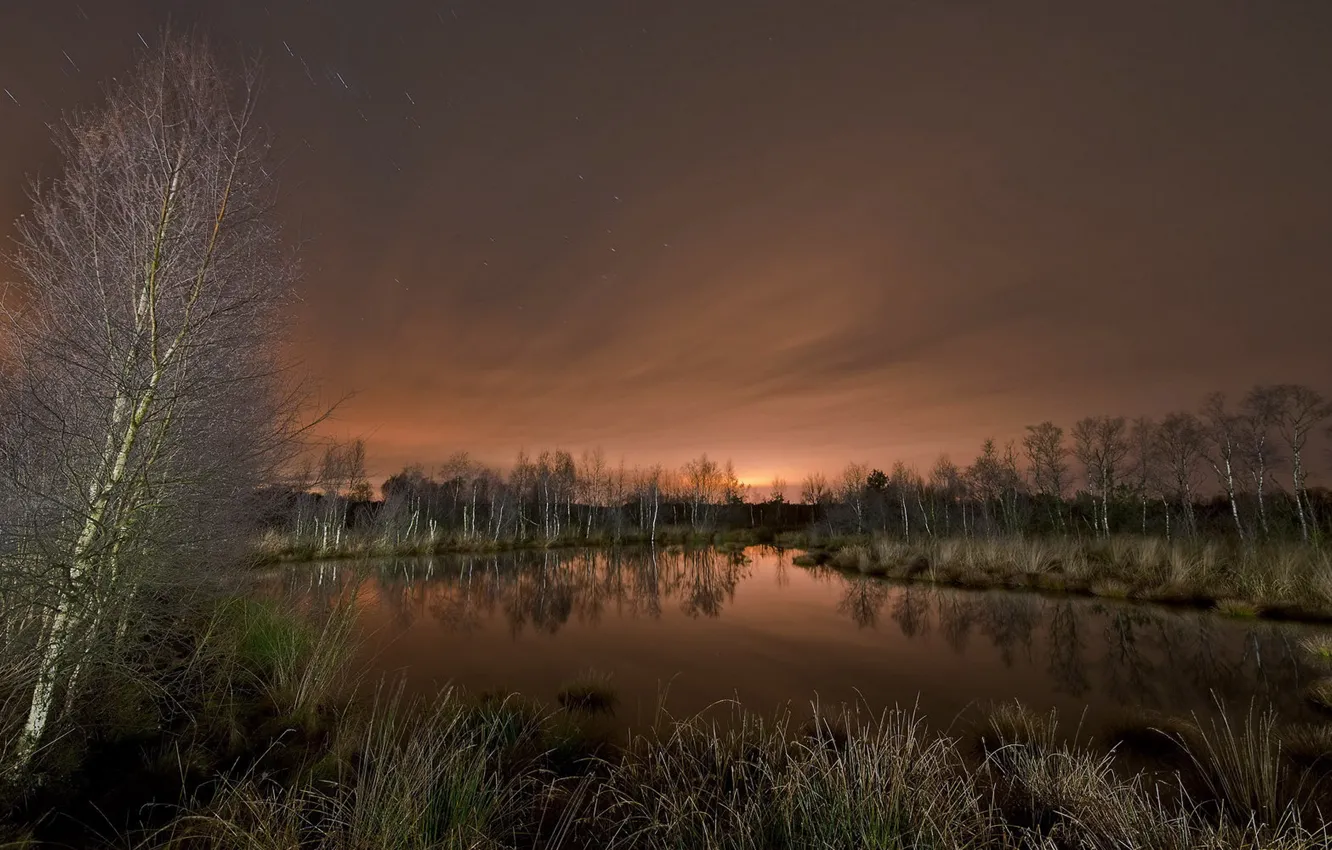 Photo wallpaper landscape, night, lake