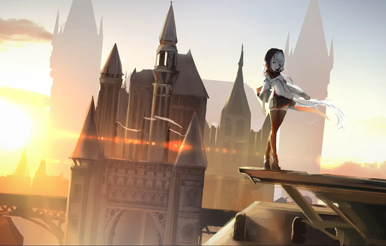 Photo wallpaper girl, the city, art, pixiv fantasia