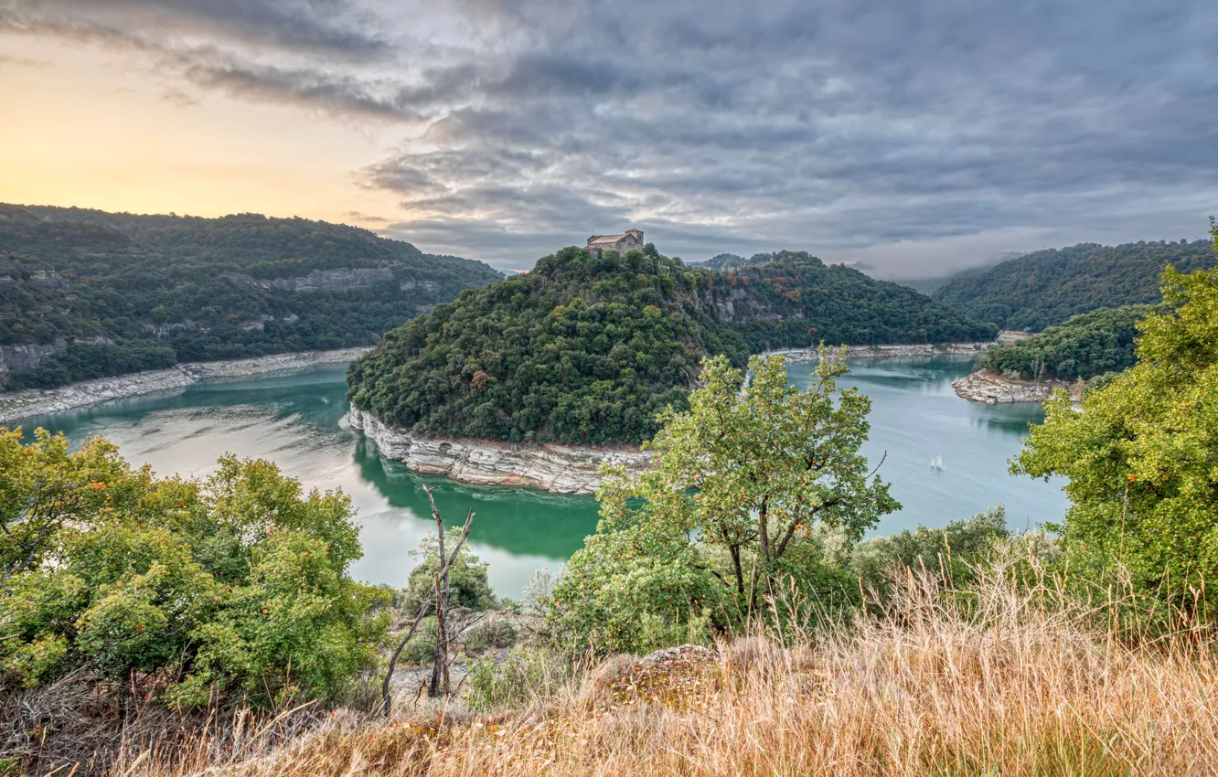 Photo wallpaper river, Spain, the monastery, Catalonia, Sant Pere de Casserres